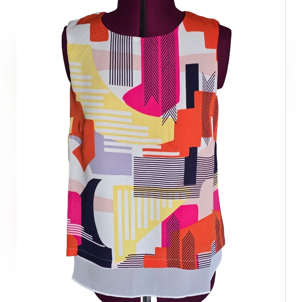 Rose & Olive Multicolor Abstract Sleeveless Blouse Size 8 Career Colorful
